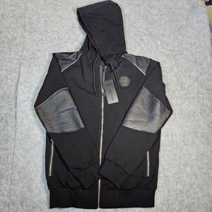 NWT Philipp Plein Mens Designer Rhinestone Skull Edgy Full Zip Size M READ
